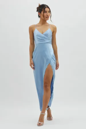Winter Moon Lace Trim Midi Dress Blue