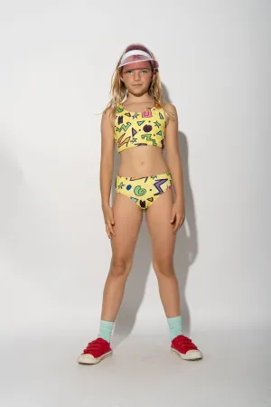 YELLOW SQUIGGLE PRINT BIKINI SET