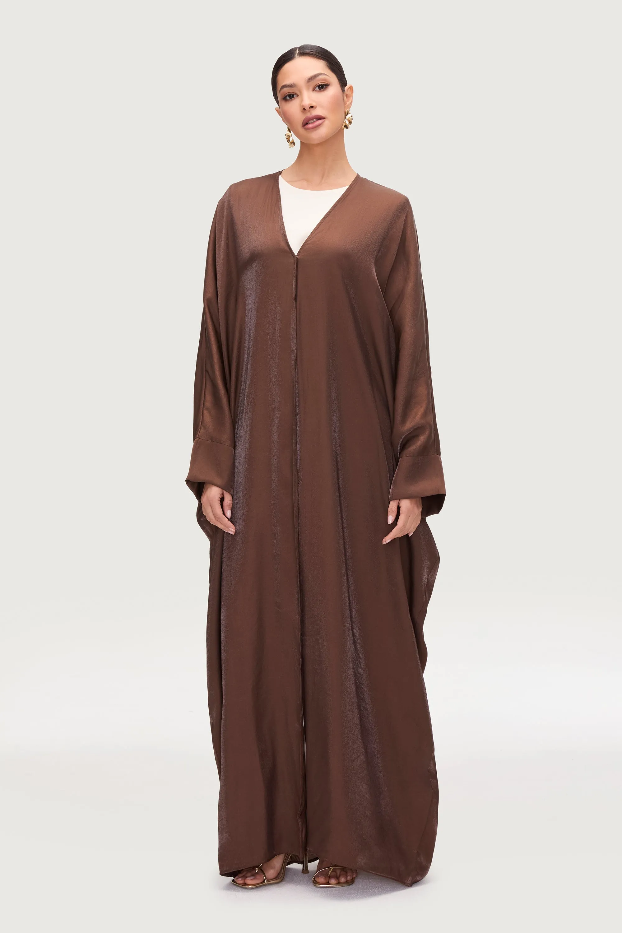 Zara Satin Open Abaya - Chocolate