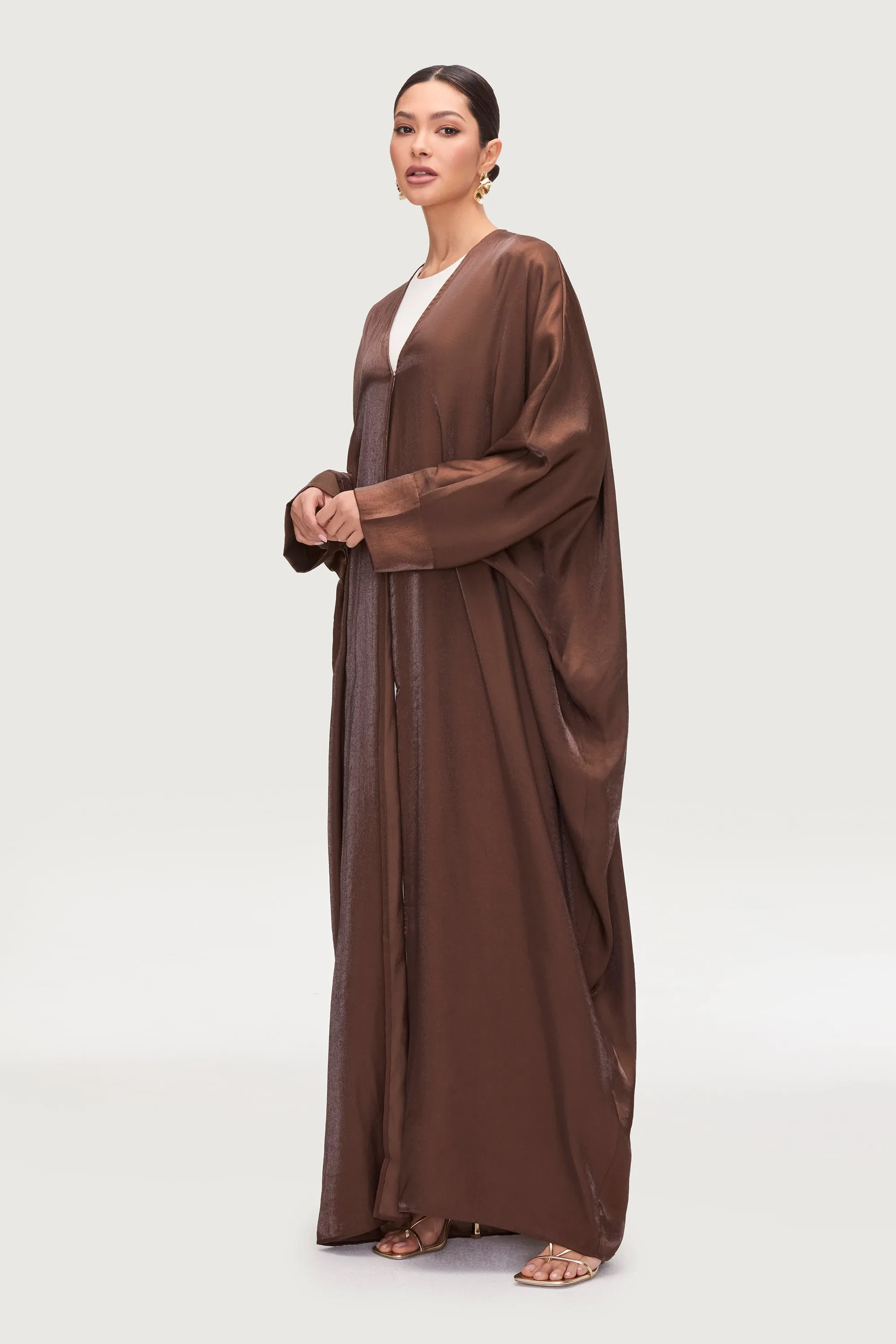 Zara Satin Open Abaya - Chocolate