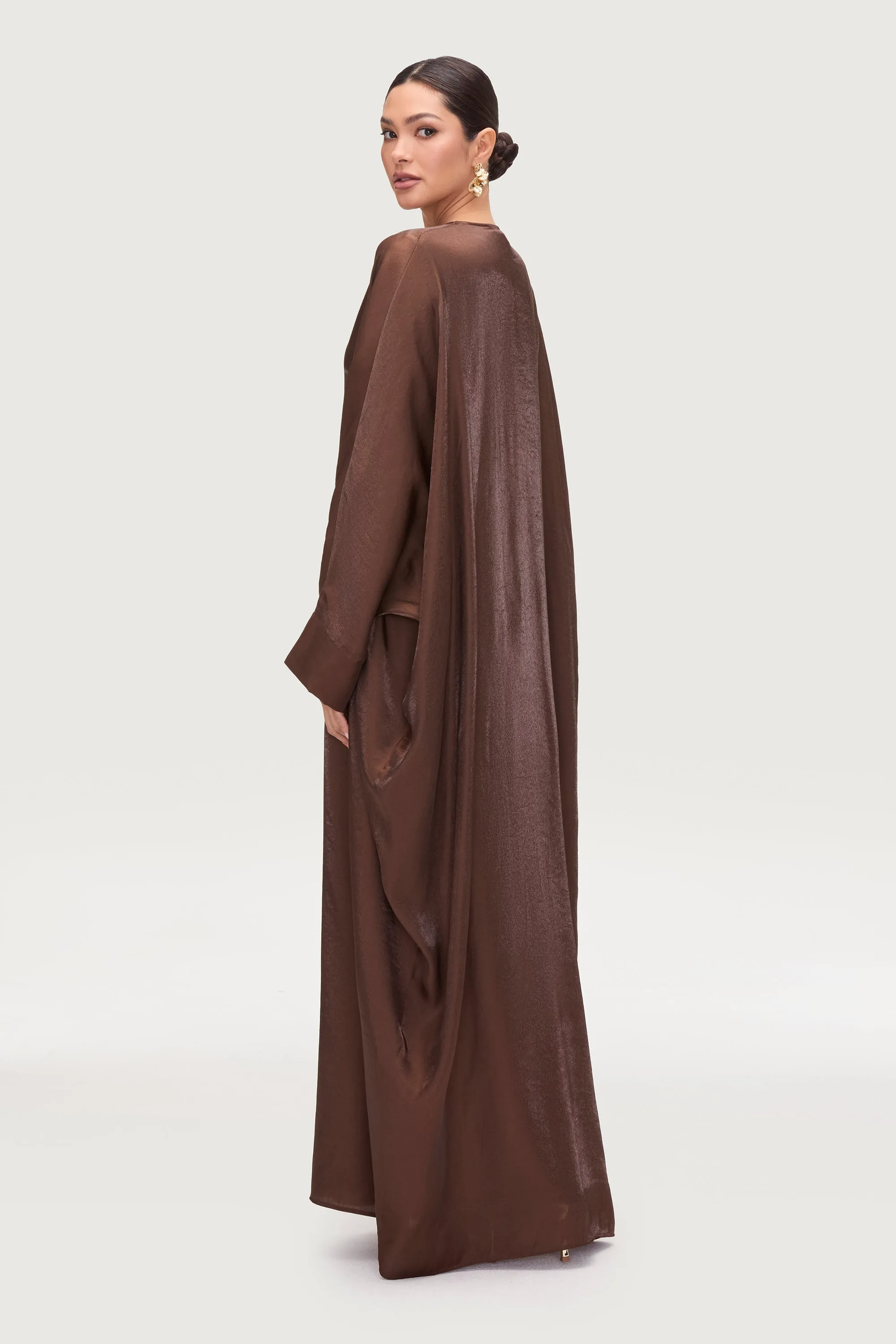 Zara Satin Open Abaya - Chocolate