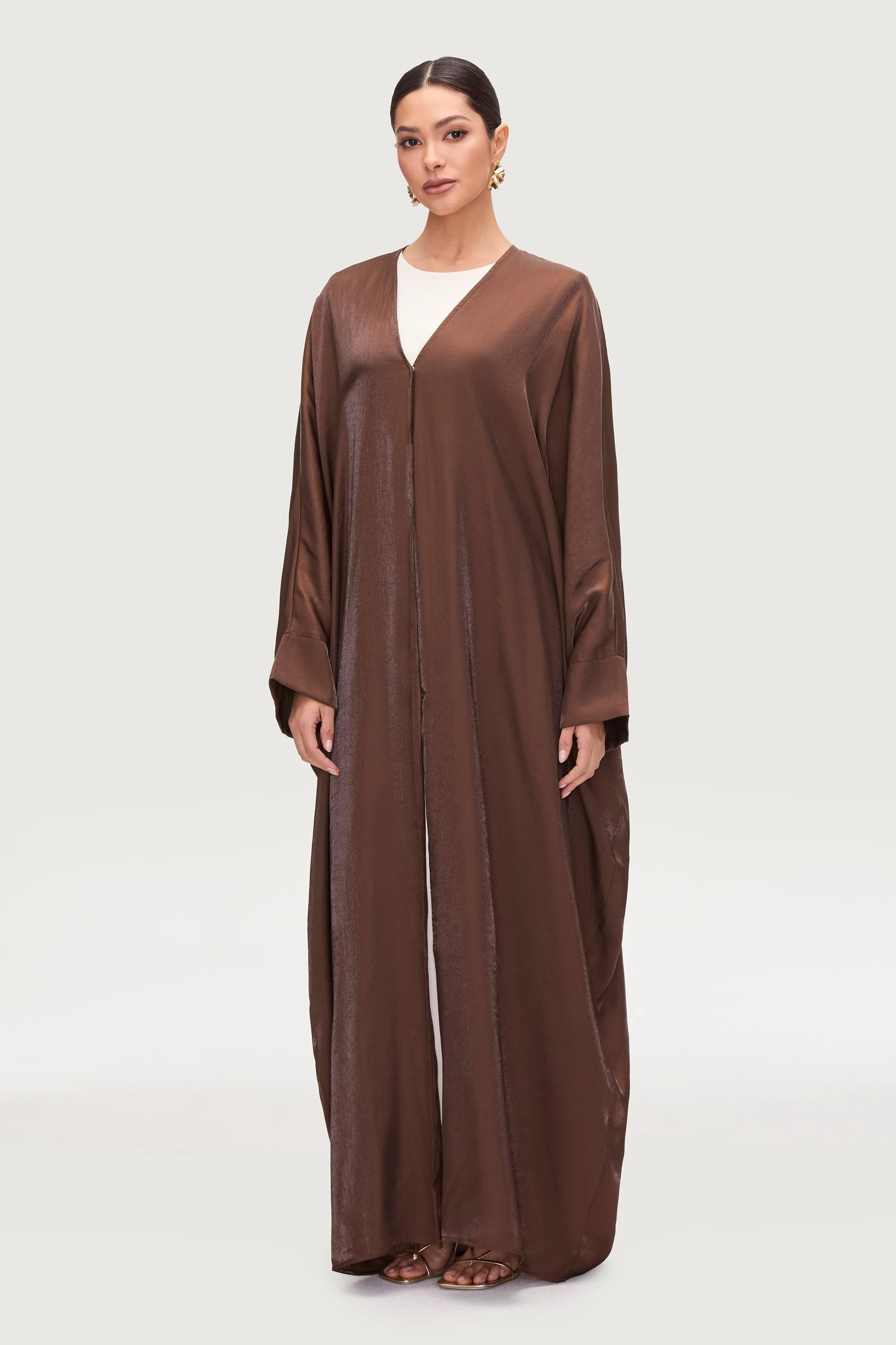 Zara Satin Open Abaya - Chocolate
