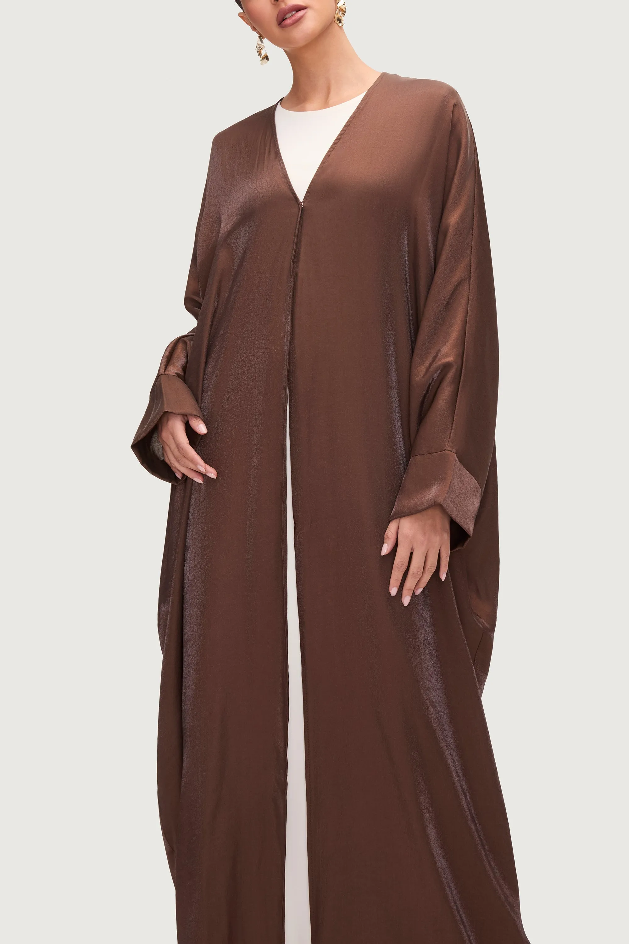 Zara Satin Open Abaya - Chocolate